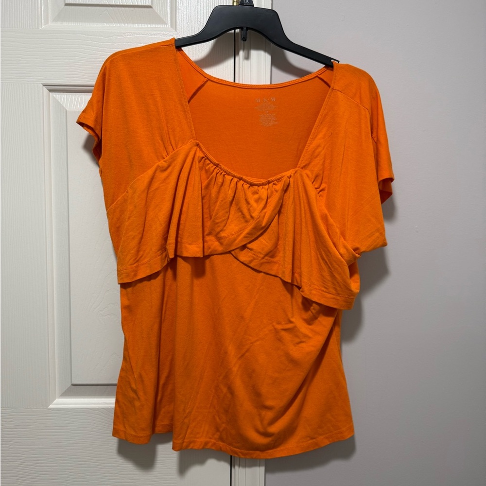 Asymmetrical Ruffled Orange Blouse
